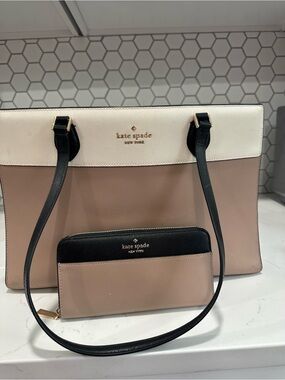 kate spade Blush, Cream & Black Colorblock Tote with Matching Wallet